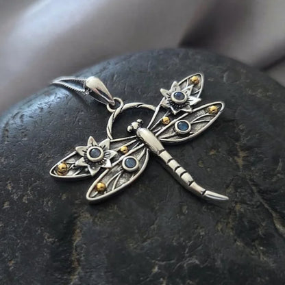 Vintage Dragonfly Crystal Pendant Necklace