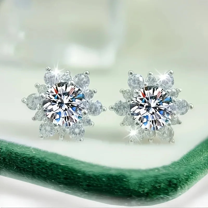 Flower Crystal Silver Earrings