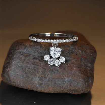 Vintage Cat Paw & Heart Stone Ring – Gold & Silver Tone