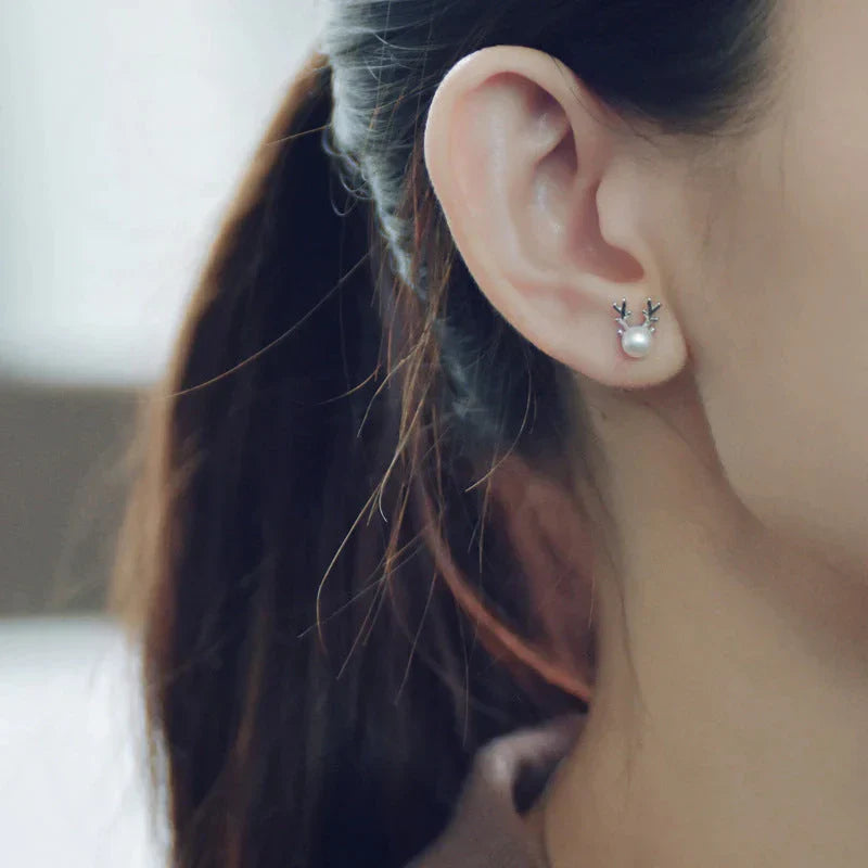Reindeer Pearl Stud Earrings