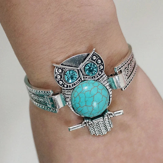 Vintage Owl Turquoise Charm Bracelet