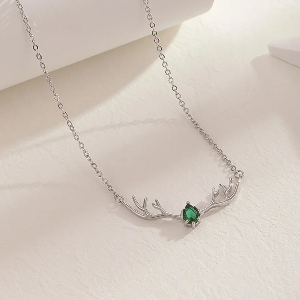 Deer Antler Necklace with Delicate Heart Charm