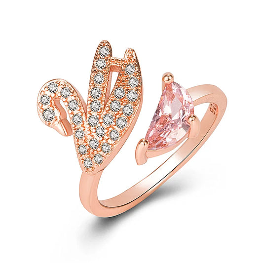 Swan Crystal Ring - Adjustable Rose Gold