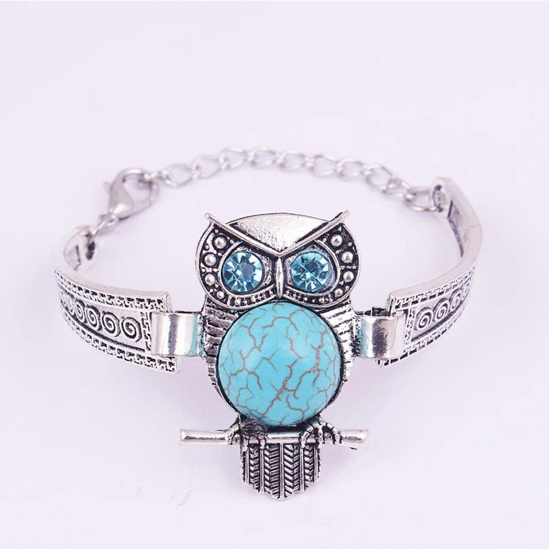 Vintage Owl Turquoise Charm Bracelet