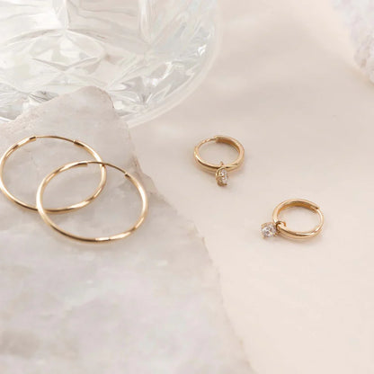 Larmes de Lune Stone Hoop Earrings | Gold 14k