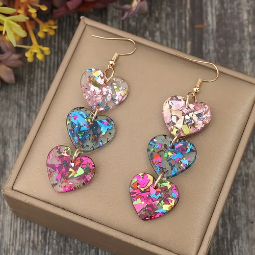 Dangling Colorful Heart Bright Earrings