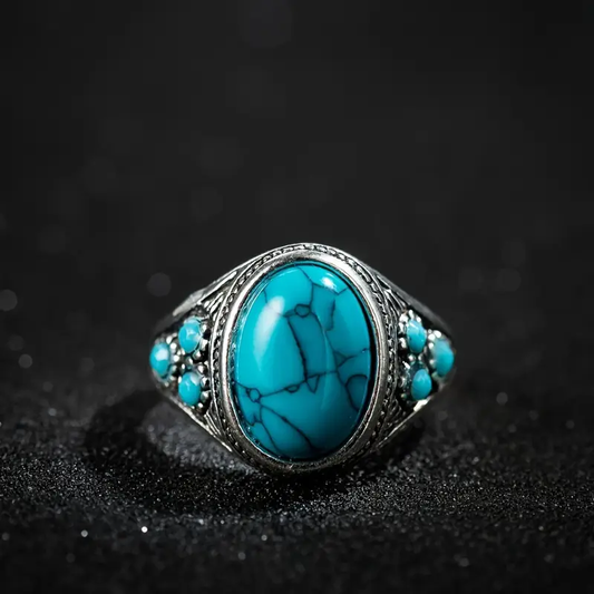 Blue Polished Stone Silver Ring