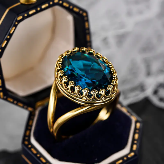 Blue Rounded Crystalline Gold Ring