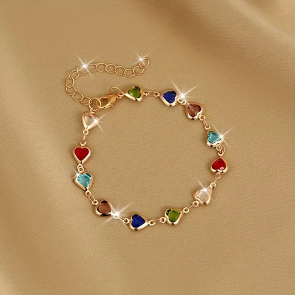 Colorful Heart Gold Bracelet
