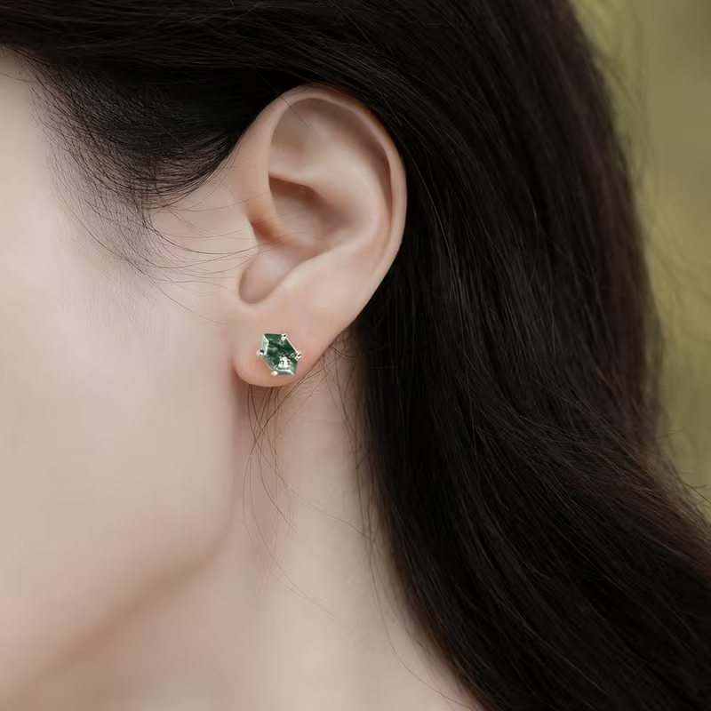 Moss Agate Stud Earrings