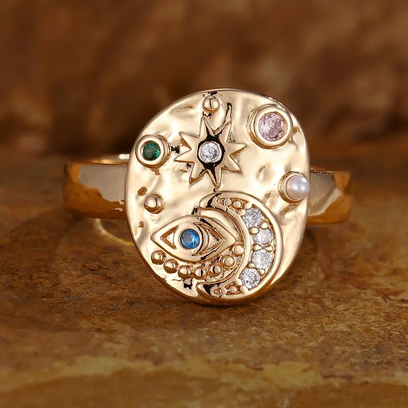 Vintage Sun & Moon Crystal Gold Ring