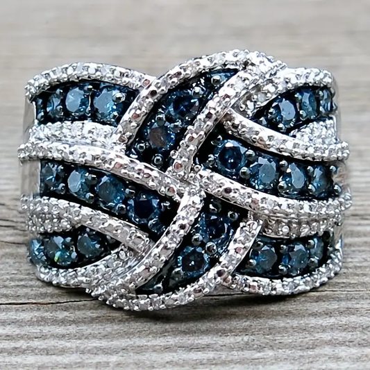 Bright Braided Blue Silver Ring