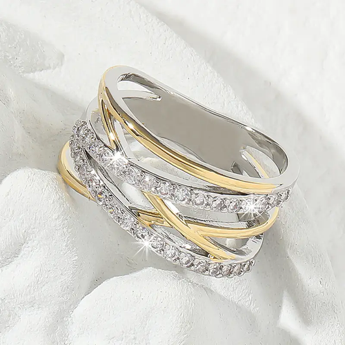 Layered Bright Zirconia Gold & Silver Ring
