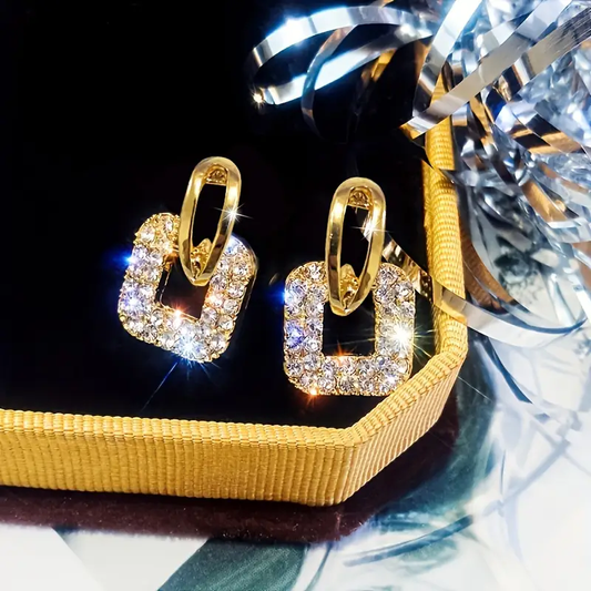 Bright Hollow Square Gold Earrings