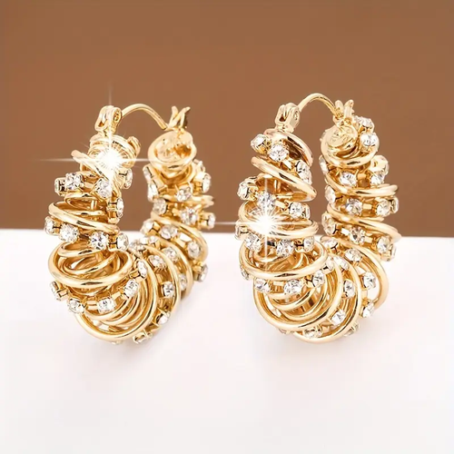 Gold Irregular Zirconia Hoop Earrings