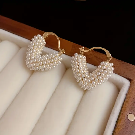 Pearl Heart Gold Earrings