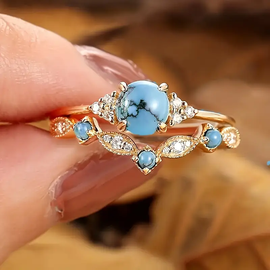 Blue Opal Gold Zirconia Ring