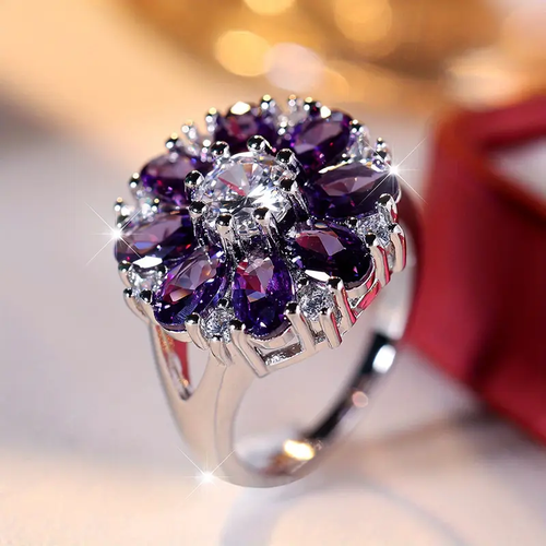 Vintage Violet Daisy Silver Ring
