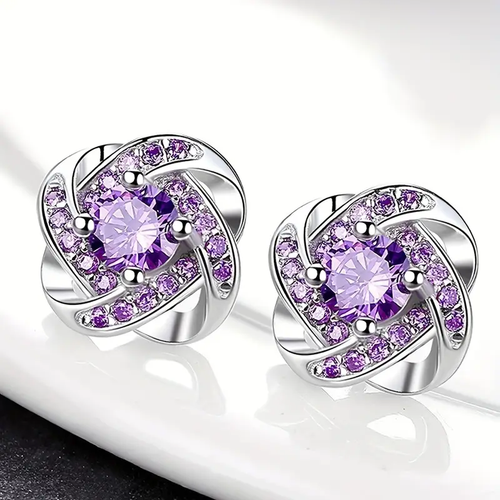 Purple Zirconia Spiral Earrings