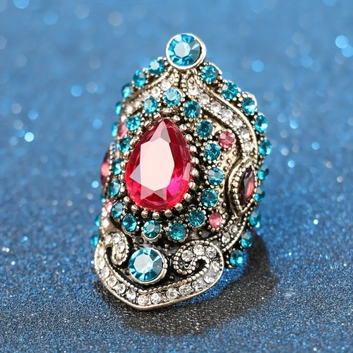 Vintage Crystal Blue & Red Ring