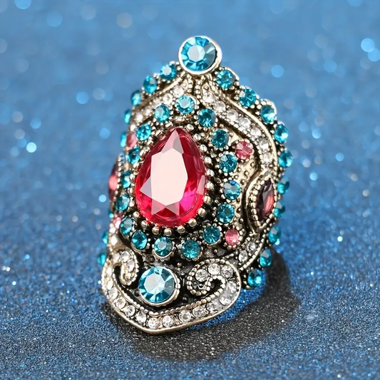 Vintage Crystal Blue & Red Ring