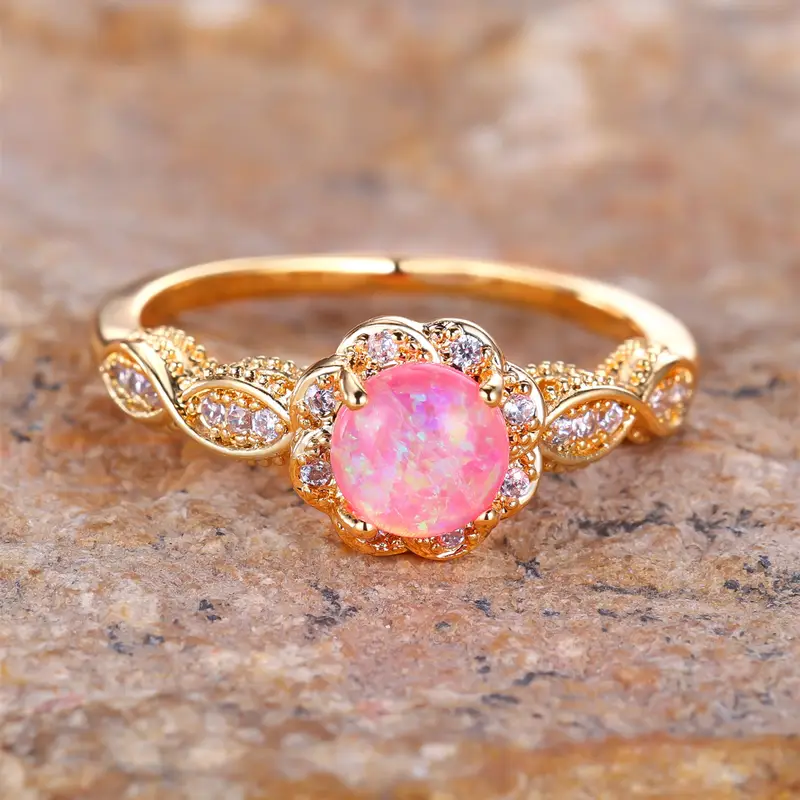 Pink Opal Gold Ring