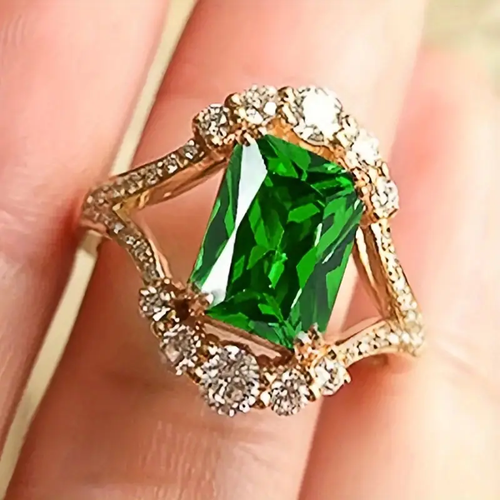 Green Crystal Gold Ring