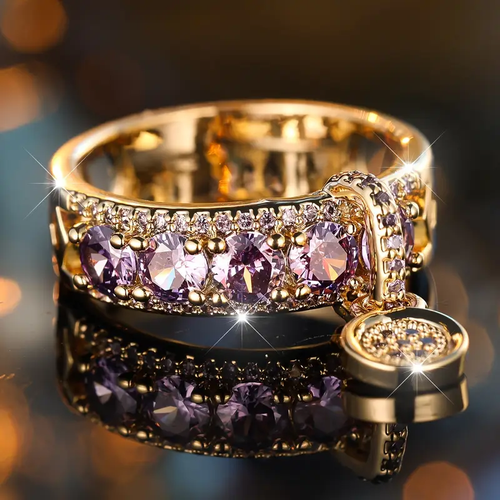 Purple Inlaid Zirconia Gold Ring
