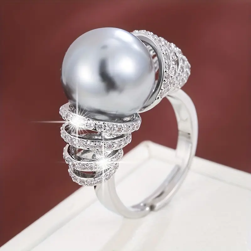 Dark Grey Pearl Zirconia Ring