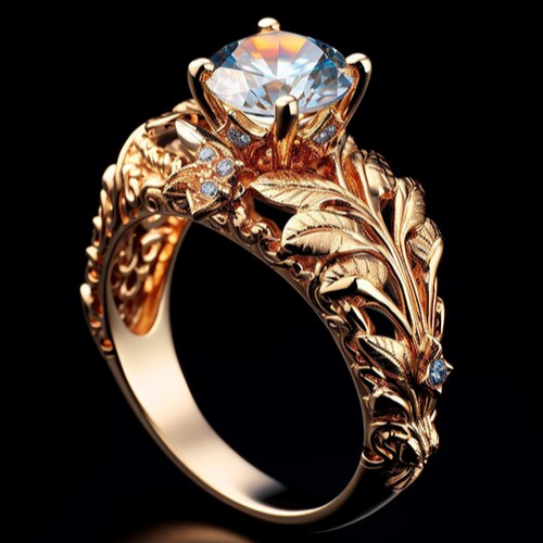 Vintage Exotic Golden Leaf Zirconia Ring