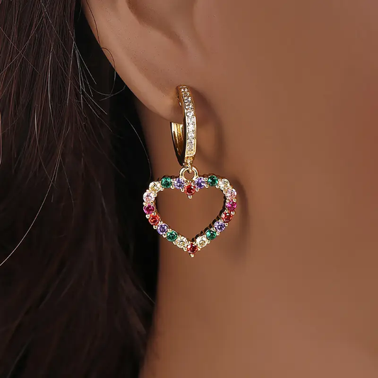 Colorful Zirconia Heart Earrings