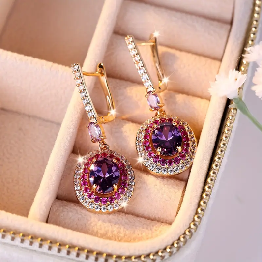 Rounded Violet Pink Golden Bright Earrings