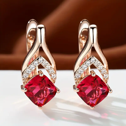 Elegant Red Crystal Gold Earrings