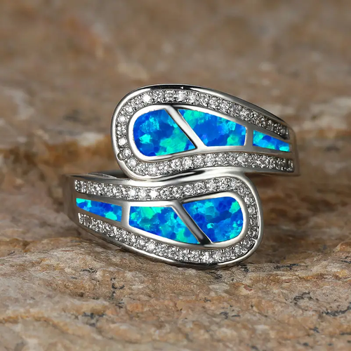 Blue Opal Silver Open Ring