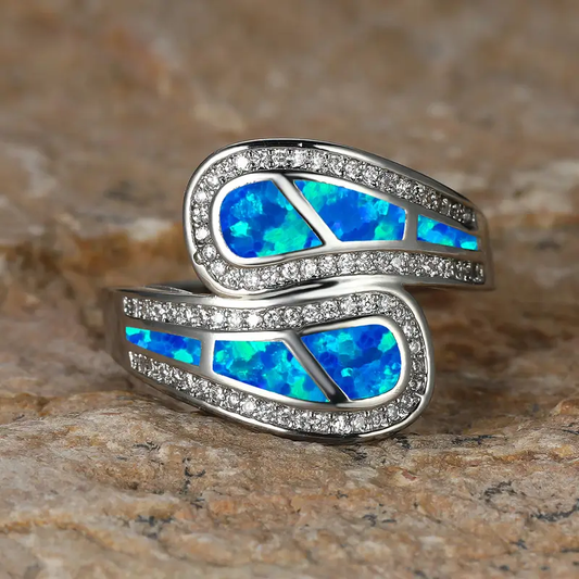 Blue Opal Silver Open Ring