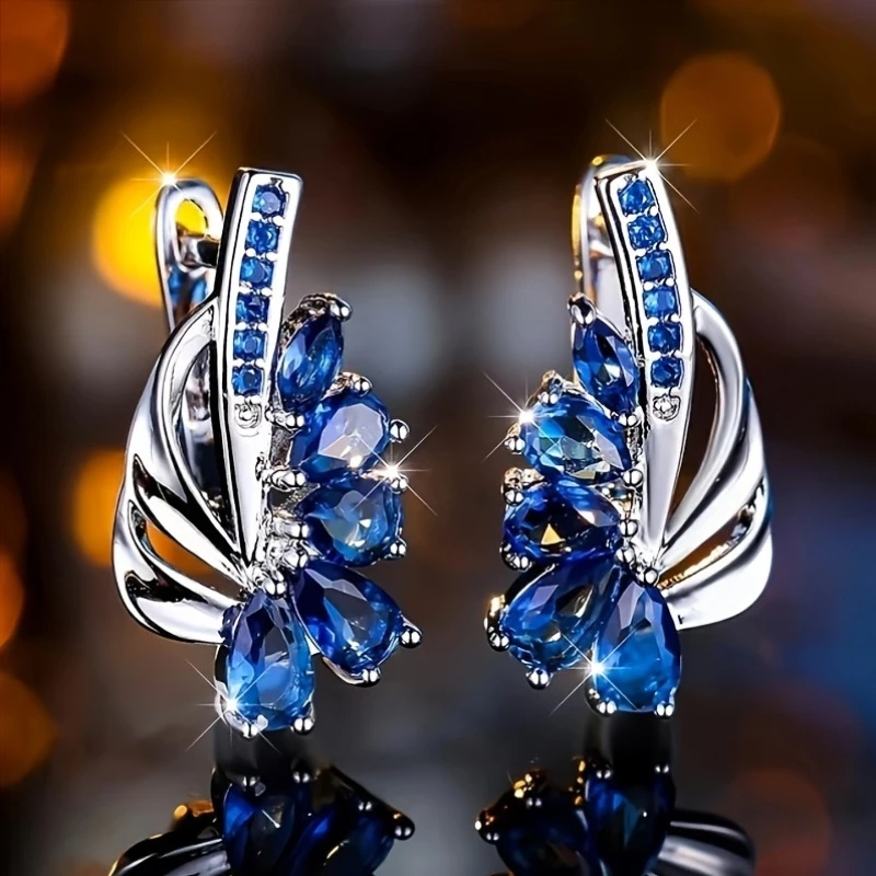 Elegant Blue Crystal Silver Earrings