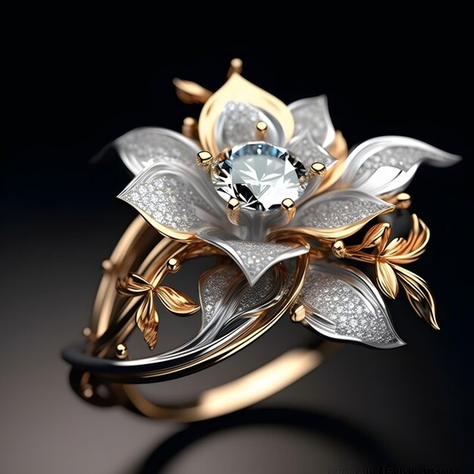 Exotic Grey Blossom Gold Ring
