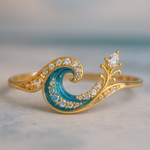 Ocean Bright Cyrstal Wave Ring