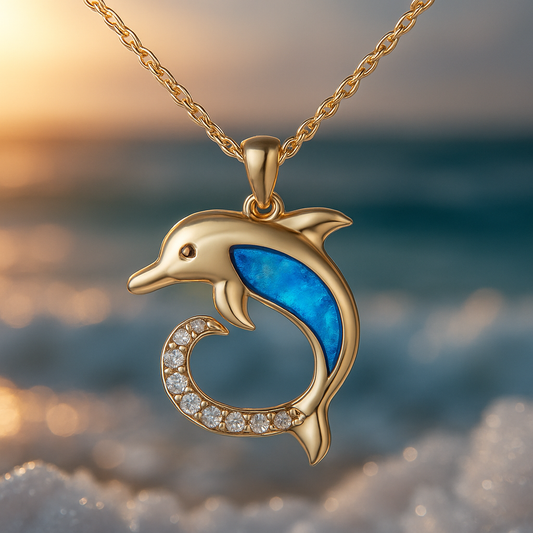 Golden Opal Bright Dolphin Necklace