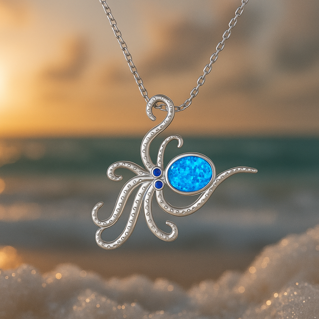 Silver Opal Octopus Necklace