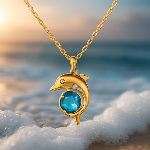 Crystal Golden Dolphin Necklace