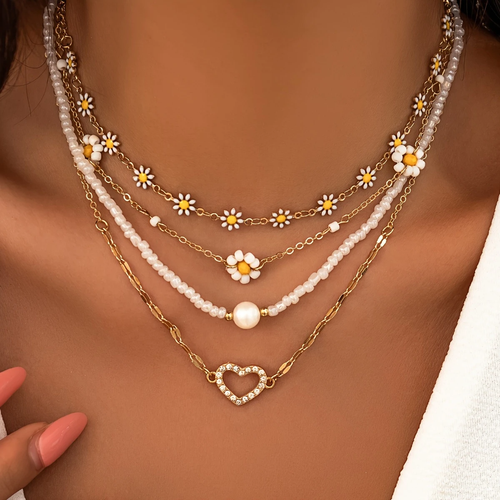 Golden Layered Daisy Necklace