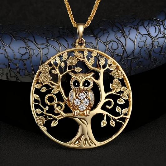 Tree Of Life Golden Owl Necklace