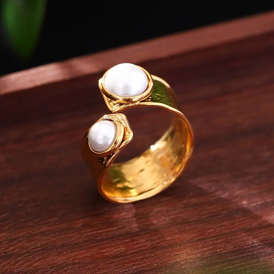 Pearl Golden Spiral Ring