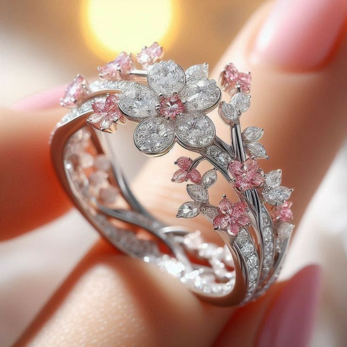 Pink Crystalline Flower Ring