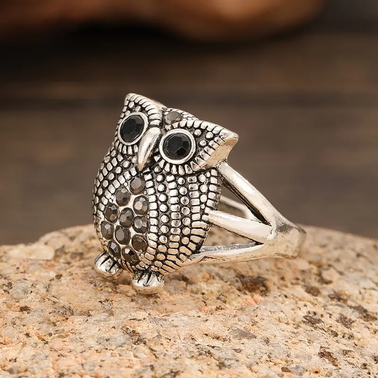 Vintage Silvered Owl Ring