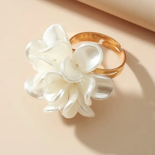 White Irregular Blossom Golden Ring