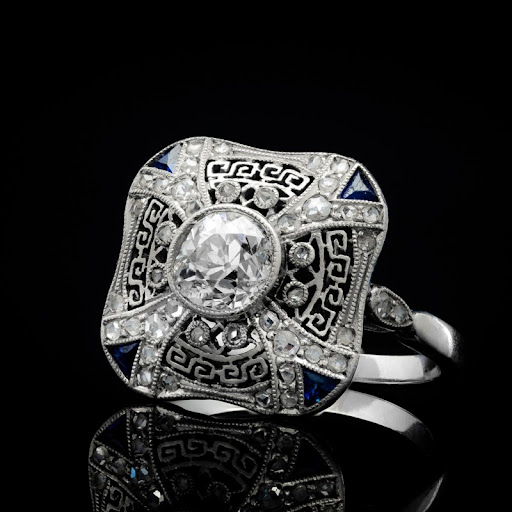 Dark Blue Crystal Silvered Ring