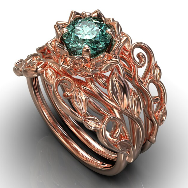 Green Rose Crystalline Ring