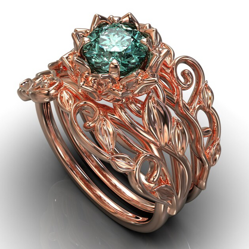 Green Rose Crystalline Ring